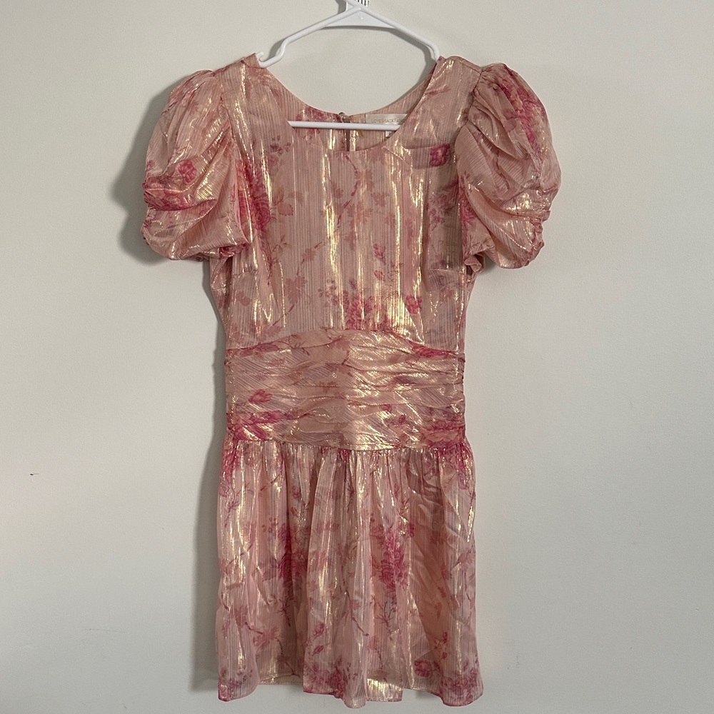 Love Shack Fancy Floral Pink and Gold women’s size 0 dress